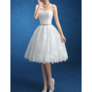 Perfect Ball Gown Strapless Knee Length Floral Lace Wedding Dresses with Crystal Beading Waist