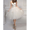 Romantic Sweetheart Knee Length Wedding Dresses with Ruched Bodice and Beading Appliques