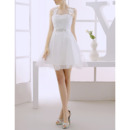 Discount A-Line Illusion Neckline Short Tulle Wedding Dresses with Keyhole