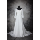 Graceful Beaded V-Neck Plus Size Chiffon Wedding Dresses with Long Sleeves and Cowl Back