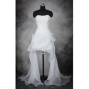 Romantic Beaded Strapless High-Low Hem Organza Wedding Dresses with Asymmetrical Pick-up Skrit