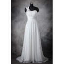Simple One Shoulder Pleated Chiffon Wedding Dresses with 3D Flowers Detail