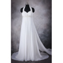 Affordable Empire Halter-neck Pleated Chiffon Wedding Dresses with Beaded Appliques