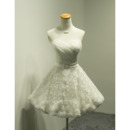 Romantic Ball Gown Ruched Organza Bodice Short Wedding Dresses with Floral Lace Skirt