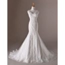 Elegance V-Neck Lace Appliques Wedding Dresses with Trumpet Skirt