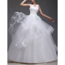Beautiful Ball Gown V-Neck Tulle Wedding Dresses with Wide Horsehair Edging