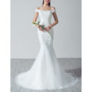 Elegantly Off-the-shoulder Tulle Wedding Dresses with Floral Applique Bodice