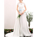 Elegance Sweetheart Court Train Satin Wedding Dress with Lace Pullover Construction
