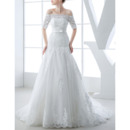 Romantic Beading Appliques Off-the-shoulder Organza Wedding Dresses with Short Sleeves