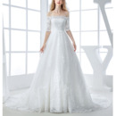 Modern Princess Floral Applique Off-the-shoulder Tulle Wedding Dresses with Half Sleeves