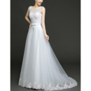 Perfect A-Line Floor Length Tulle Wedding Dress with Lace Appliques Bodice