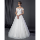 Classic A-Line Off-the-shoulder Tulle Wedding Dresses with Short Sleeves