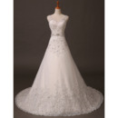 Gorgeous Crystal Beading V-Neck Tulle Wedding Dresses with Floral Applique