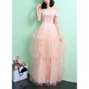 Elegantly Off-the-shoulder Layered Tulle Skirt Evening Dresses with Appliques Beaded Bodice