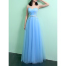 Inexpensive Sweetheart Full Length Tulle Evening Dresses with Beaded Applique Detail