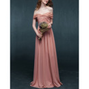 Discount Simple Off-the-shoulder Full Length Pleated Chiffon Evening Dresses