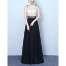 Graceful Color Block Sleeveless Full Length Evening Dresses with Beaded Lace Bodice