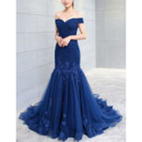 Modern Off-the-shoulder Mermaid Pleated Tulle Evening Dresses with Beading Appliques