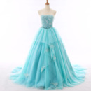 Glamorous Ball Gown Tulle Evening/ Prom Party Dresses with Floral Appliques Beaded Bodice