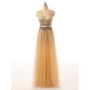 Illusion Neckline Tulle Evening Dresses with Sparkle & Shine Sequined Beading Detail