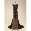 Stunning Bateau Neckline Black Lace Evening Dresses with Appliques Beaded Detail