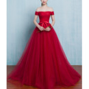Simple A-Line Off-the-shoulder Pleated Tulle Formal Evening Dresses