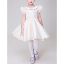 Lovely Cute A-Line Lapel Short Satin Flower Girl Dress with Puff Sleeves