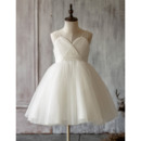 Inexpensive Couture Ball Gown Spaghetti Straps Short Pleated Tulle Flower Girl Dresses for Summer