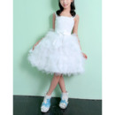 Discount Affordable Wide Straps Knee Length Ruffle Skirt White Tulle Flower Girl Dresses with Ruched Bodice