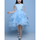 Pretty High-Low Satin Organza Layered Skirt Flower Girl Dresses with Layered Draped High-Low Skirt