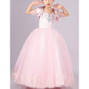 Sweet Pink Ball Gown Full Length Satin Tulle Flower Girl Dresses with Jackets/ Princess Crystal Beading First Communion Dresses