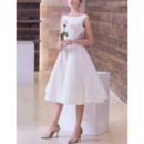 Simple A-Line Sleeveless Tea Length Lace Wedding Dresses with Cutout Waist