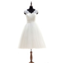 A-Line V-Neck Cap Sleeves Knee Length Wedding Dresses