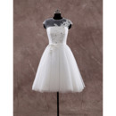Perfect A-Line Cap Sleeves Knee Length Tulle Wedding Dresses with Floral Applique
