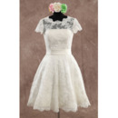 Discount A-Line Knee Length Lace Appliques Wedding Dresses with Short Sleeves