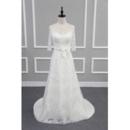 Graceful Illusion Neckline Lace Wedding Dresses with 3/4 Long Sleeves