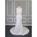 Discount Sheath Crew Neck Satin Wedding Dresses with Lace Blouse