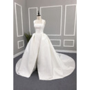 Simple Ball Gown Square Neck Satin Wedding Dresses with Split Front and Keyhole Back