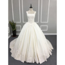 Princess Ball Gown Square Neck Court Train Satin Wedding Dresses with Appliques