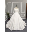 Elegant Ball Gown Satin Wedding Dresses with Sleeves and Beading Lace Appliques Detail