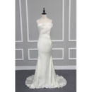 Chic Sheath Strapless Sleeveless Elastic Woven Satin Wedding Dresses with Appliques
