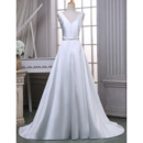 Custom Simple A-Line Double V-Neck Sleeveless Satin Wedding Dresses