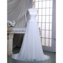 Elegant A-Line Illusion Neckline Sleeveless Tulle Wedding Dresses with Appliques Waist
