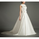 Simple&Sexy V-Back Sleeveless Court Train Satin Wedding Dresses with Pleated Skirt