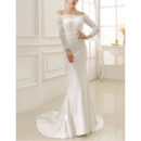 Sexy Sheath Off-the-shoulder Satin Wedding Dresses with Long Sleeves
