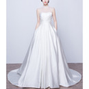 Elegant Beaded High-Neck Sleeveless Satin Wedding Dresses with Pockets and Keyhole