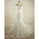 Classy Mermaid One Shoulder Court Train Lace Wedding Dresses with Sequined