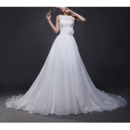 Romantic Illusion Neckline Organza Wedding Dresses with 3D Flower Waistband