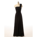 Custom One Shoulder Floor Length Chiffon Black Bridesmaid Dresses