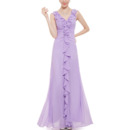 Custom V-Neck Sleeveless Floor Length Chiffon Ruffle Bridesmaid Dress
